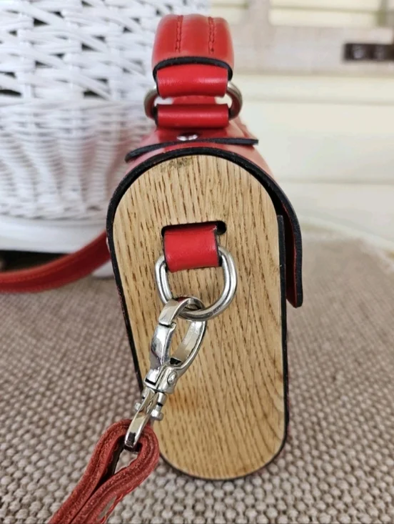 Red Leather Top-Handle Crossbody Bag - Hand Crafted - Picture 3 of 7